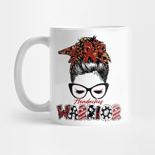 Headaches Awareness Warrior Women Glasse Messy Bun Leopard Bandana - Happy Mothers Day, Valentines Day Mug